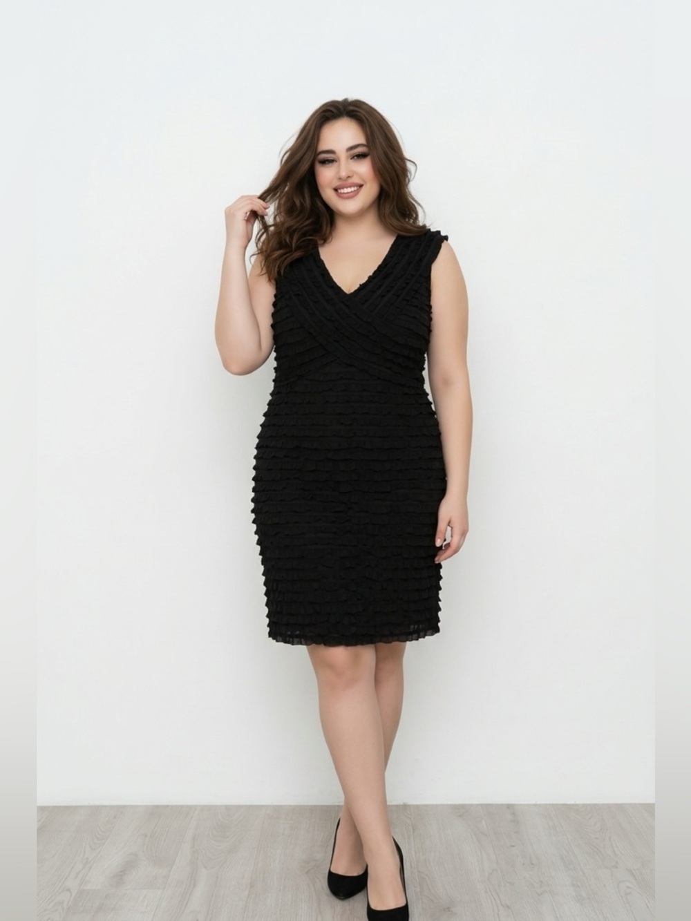 ✨Jessica Black Textured Midi Dress | Size 8P | Formal | Buisness Casual